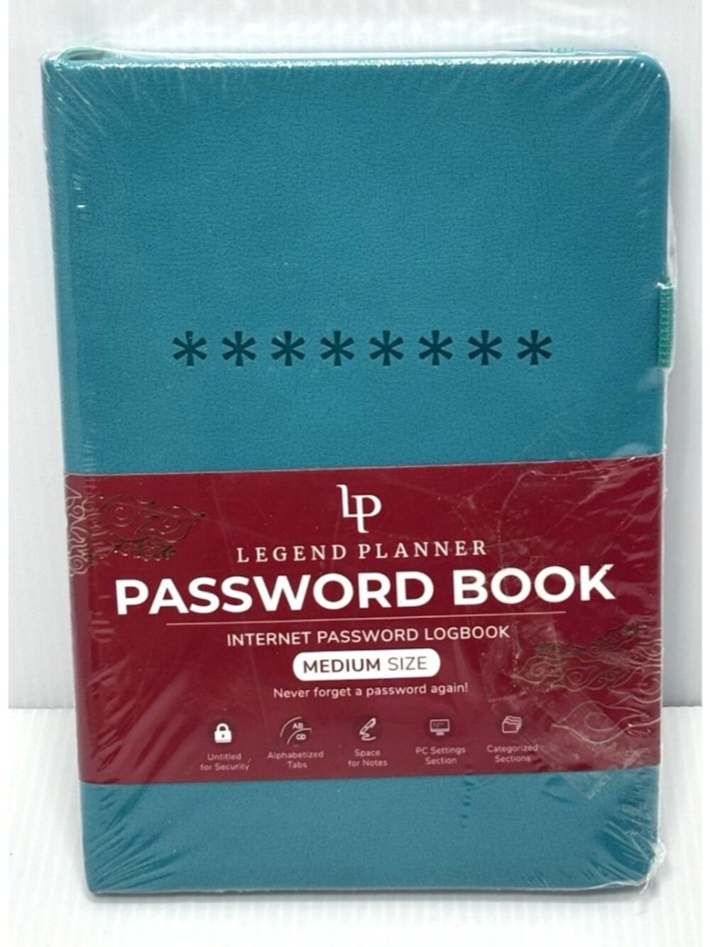 Legend Planner Password Book - Medium Turquoise Hardcover Internet Logbook-NEW